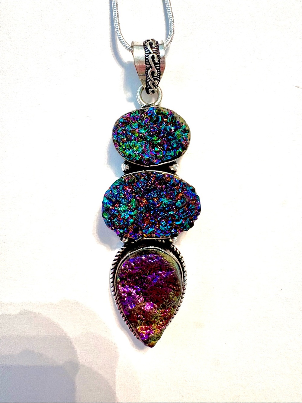 3 gorgeous stones, 925 marked, Titanium Druzy pendant on a silver chain.